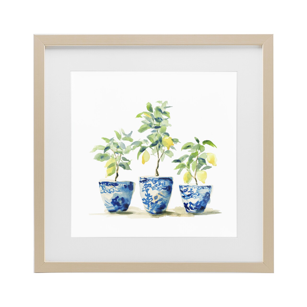 Stupell Industries Lemons In Blue Pots Framed Print Under Glass, design by Svetlana Aleynikova